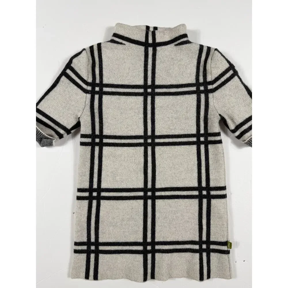 Nui Organics Merino Wool Plaid Turtleneck Sweater Dress Gray Plaid Size 5